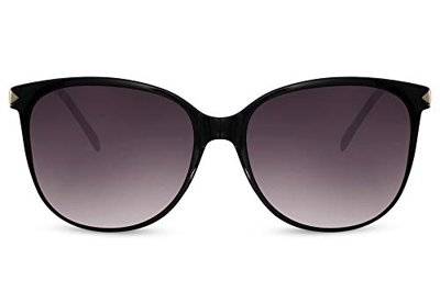 Cheapass Gafas de sol Sunglasses, marco negro brillante con lentes degradados y patillas de metal dorado, clásico, elegante, vintage, mariposa, con pr
