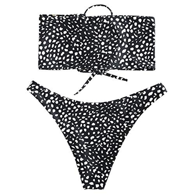ZAFUL Bikini de dos piezas con espalda sin tirantes, estilo bandeau; traje de baño descarado Negro S