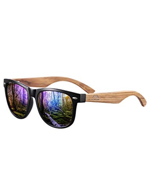 GreenTreen Gafas de Sol Polarizadas Hombre y Mujere, UV400 Protection, Gafas Ligeras con Patillas de Madera (azul)
