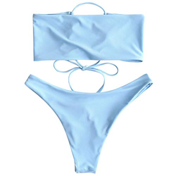 ZAFUL Conjunto de bikini de un solo color con cordones para mujer azul claro S precio