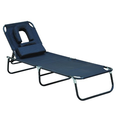 Outsunny Tumbona Reclinable y Plegable Hamaca Masaje con Almohada para Camping Leer Playa Jardín Terraza Carga 120kg 190x56x28cm Tela Oxford Negro