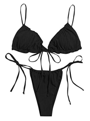 SOLY HUX Bikini Sexy Brasileño de Bañador Bikini con Cordón Lateral Ribete con Fruncido Verano para Mujer Ropa de Baño Adecuado Viajes Playa La Nataci precio