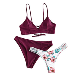 ZAFUL Conjunto de bikini de tres piezas para mujer, diseño floral rojo S en oferta