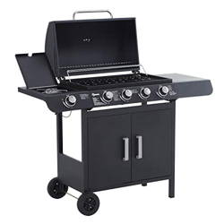 Outsunny Barbacoa de Gas con 5 Quemadores de Acero Inoxidable Fogón y Parrilla con Tapa y Ruedas 125x51x100 cm Negro precio