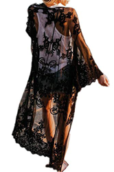 AiJump Caftán floral de encaje de la cubierta del bikini Hasta Bohemia vestido maxi del bañador del kimono para Mujer Talla nica Negro, Negro 2 precio