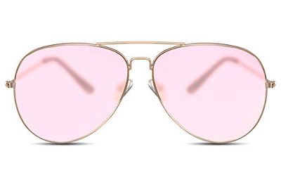 Cheapass Gafas de Sol Gafas Piloto Doradas Metálicas Cristales Translúcidos Rosas Mujer