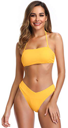 SHEKINI Mujer Bikini Top de Tubo Traje de Baño Dividido Cuello Colgando Calzoncillos Detalle Alto (M, Amarillo) precio
