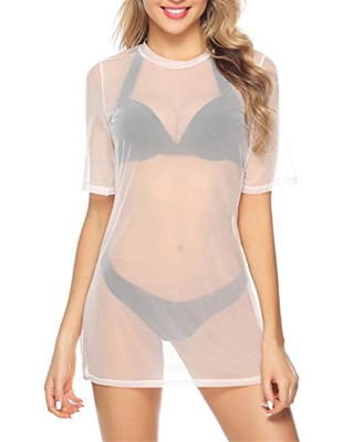 Hawiton Vestido de Playa Mujer Transparente Camisola de Pareos Sexy Bikini Cover up Traje de Baño Cover Up