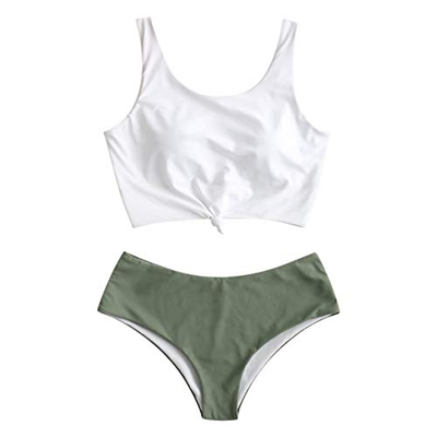 ZAFUL - Conjunto de tankini para mujer, acolchado, con cuello redondo verde S