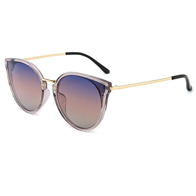 SUNGAIT Mujeres Ojo de Gato Polarizadas Vintage de Gran Tamaño UV-Protección Gafas de Sol(Lente de Marco Gris Transparente/Degradado Púrpura)