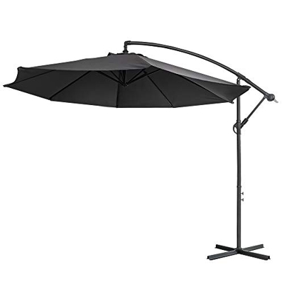 LARS360 Sombrilla Parasol Excéntrico Banana para Terraza Jardín Balcón Mástil de Aluminio y 100% Poliester Tela, con Base de Cruz, Color Gris Oscuro ø