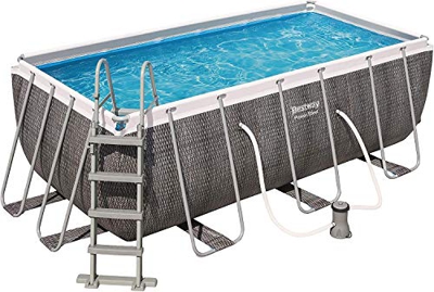 Bestway Piscina Desmontable Tubular Power Steel Ratán 412x201x122 cm con Depuradora Cartucho 2.006 L/H con Escalera