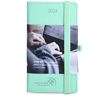 Agenda 2021 Semana Vista Aprox. A6 - Tapa Dura de Cuero Vegano, Planificador Semanal 2021 con Páginas de Notas y Dirección, Tamaño Bolsillo 9 x 16 cm,