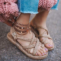 MIAOXIAO Sandalias Trenzadas CáñAmo Cuerda Zapatillas De Playa Chanclas Sandalias De Dedo del Pie Antideslizante TamañO Grande Zapatos Verano Mujer,3, en oferta