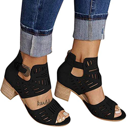 KRILY Sandalias de Las Mujeres con cómodo Ocasional de Moda del tacón Cuadrado de Cielo Abierto de Flores de Gran tamaño de Boca de los Pescados Zapat precio