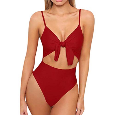 Bikinis Mujer 2019 SHOBDW Color Sólido Conjunto de Bikini Push Up Traje de Baño Mujer Una Pieza Talle Alto Tanga Mujer Nudo de Corbata Acolchado Bra B