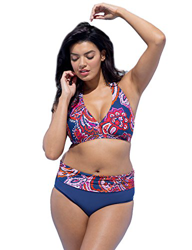 Chuangminghangqi - Bikini acolchado de cintura alta, tallas grandes, traje de baño de dos piezas, estampado y bordado, para natación y playa 382-rosso características