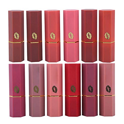 12 Colores Lápiz labial de larga duración y mate, Set de lápiz labial en forma de corazón copa antiadherente e impermeable y humectante