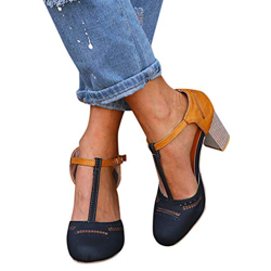 2019 Zapatos De Tacón Alto Ancho, Sandalias De Vestir En Contraste Punta Redonda Zapatillas con Hebillas Sandalias Romanas De Boda Fiesta De Baile Ele precio