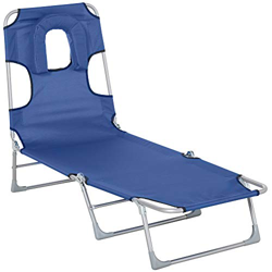 Outsunny Tumbona Reclinable y Plegable de Jardín con Orificio de Lectura Reposacabezas y Respaldo Ajustable en 5 Niveles para Playa 182x56x24,5 cm Azu precio