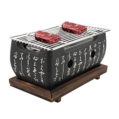 Jacksking Parrillas de carbón, Horno Rectangular Cocina Japonesa Estufa de carbón Estufa de Barbacoa Parrilla de Mesa con Red de Parrilla para Exterio