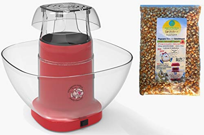 Family Time - Máquina para palomitas de con aire caliente sin grasa, con recipiente, vaso medidor, bolsa de muestra con maíz dulce para 16 litros de p