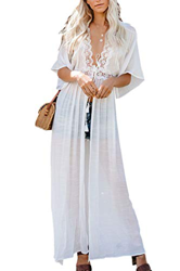 L-Peach Floral Encaje Vestido Largo de Playa Kimono Pareo de Algodón Bikini Cover Up para Mujer en oferta