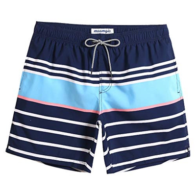 MaaMgic Shorts de Baño para Hombre Shorts de Playa Traje de Bañode Secado Rápido para Vacaciones Diseño a Rayas, Galaxia Azul XXL