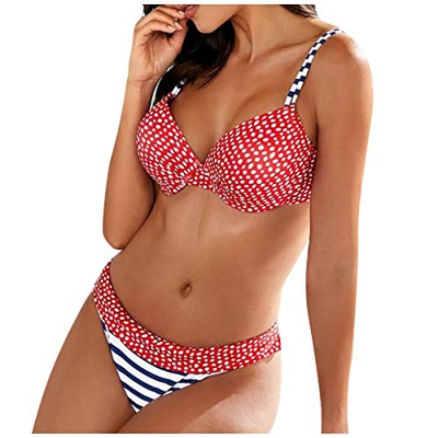 LANSKRLSP Mujer Traje de Baño Conjuntos de Bikinis de Cintura Alta 2021 Sexy Tops y Braguitas Dos Piezas Push Up Ropa de Playa Verano Bañador con Esta