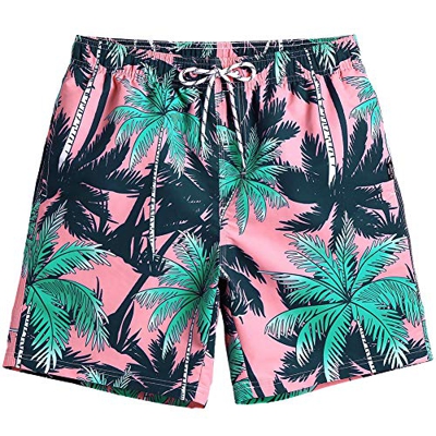 MaaMgic Hombre Bañador de Playa Tropical Vacaciones y Viajes en Verano con Bolsillos Coco Rosa L