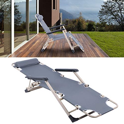 Cikonielf Tumbona de Playa Plegable, 2 Posiciones Ajustable, Sillón de Hierro Reclinable para Jardín, Playa y Piscina 176 x 47 x 40cm(Gris)