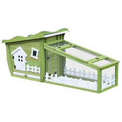 Pawhut Conejera de Madera Caseta Exterior con Bandeja Extraíble y Techo Asfáltico 156x65x65 cm Verde y Blanco características
