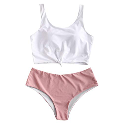 ZAFUL Traje de baño para mujer acolchado y anudado, conjunto de tankini con cuello redondo Rosa. L características