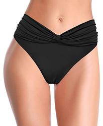 SHEKINI Braguitas De Bikini De Cintura Alta para Mujer BañAdor con Cintura Fruncida Braguita con PuñOs (Negro, M) en oferta