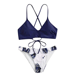 Conjunto de bikini para mujer con estampado floral al azar, de dos piezas, triángulo, cintura alta, para la playa marine L precio
