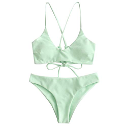 ZAFUL Criss Cross Lace Up - Bikini acolchado para mujer verde S en oferta