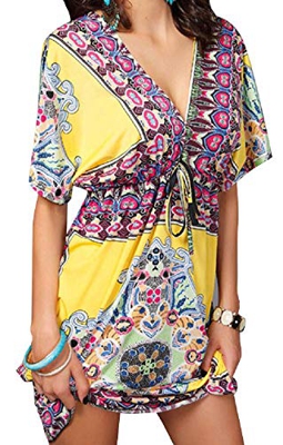 UMIPUBO Vestido de Playa Mujer Suelto Pareos Playa V-Cuello Camisolas y Pareos Bikini Traje de Baño Cover up Tunica Talla Grande