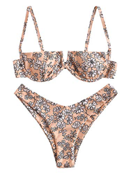 ZAFUL Bikini Set de Dos Piezas Floral Corte Alto Bikini con Arco & V Bañador para Mujer (Naranja y Rosa, M) características