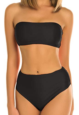 Bikini Dos Estilos Mujer Push-up Acolchado Bra Trajes de baño Dos Piezas Cintura Alta Color Solido y Vario #1 Negro Large