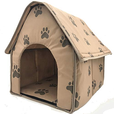 Teeyyui Casa para Mascotas, Casa Plegable para Perros Semicerrada, Perrera para Mascotas con Huellas, Portátil, Lavable, para Viajes En Casa Al Aire L
