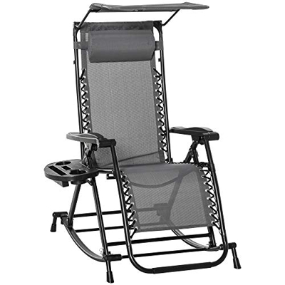 Outsunny Silla Mecedora de Jardín Plegable Tumbona Reclinable con Techo Protección Solar Reposacabezas Extraíble y Reposapiés Estructura de Acero 120x