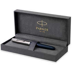 Parker 51 pluma estilográfica | cuerpo azul medianoche con adorno cromado | plumín mediano con cartucho de tinta negra | estuche de regalo precio