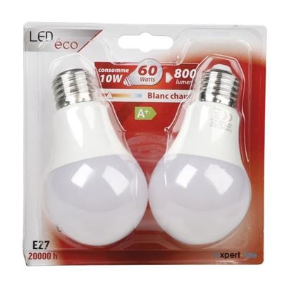 EXPERTLINE Lote de 2 bombillas LED E27 10 W equivalente a 60 W blanco cálido