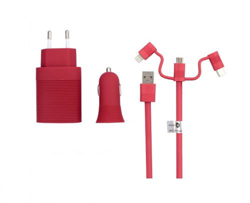 Kit Muvit Cargador coche + Cargador casa + Cable micro USB/USB-C y Lightning Rojo características