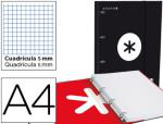 Carpeta + recambio 4 anillas A4 cuadrícula negro características