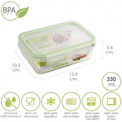 Recipiente Hermetico Cristal Rectangular 330 ml. 13.9 x 10.5 x 5.6 (a