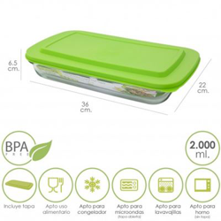 Fuente Cristal Rectangular Con Tapa 2 Litros 36 x 22 x 6.5 (Alt) cm. características