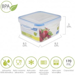 Recipiente Hermetico Plastico Cuadrado 170 ml. 8.5x8.5x5 (Alt.) cm. precio