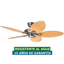 Ventilador de techo para exterior IPX4 Hunter 24325 OUTDOOR ELEMENTS mimbre natural u hoja de palmera / aluminio crudo en oferta