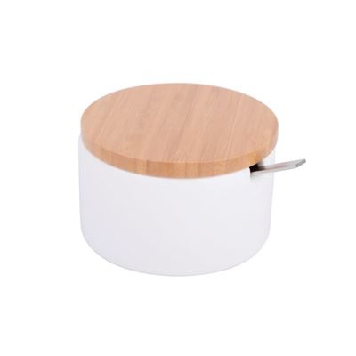 Azucarero de cerámica con tapa bambú, Blanco